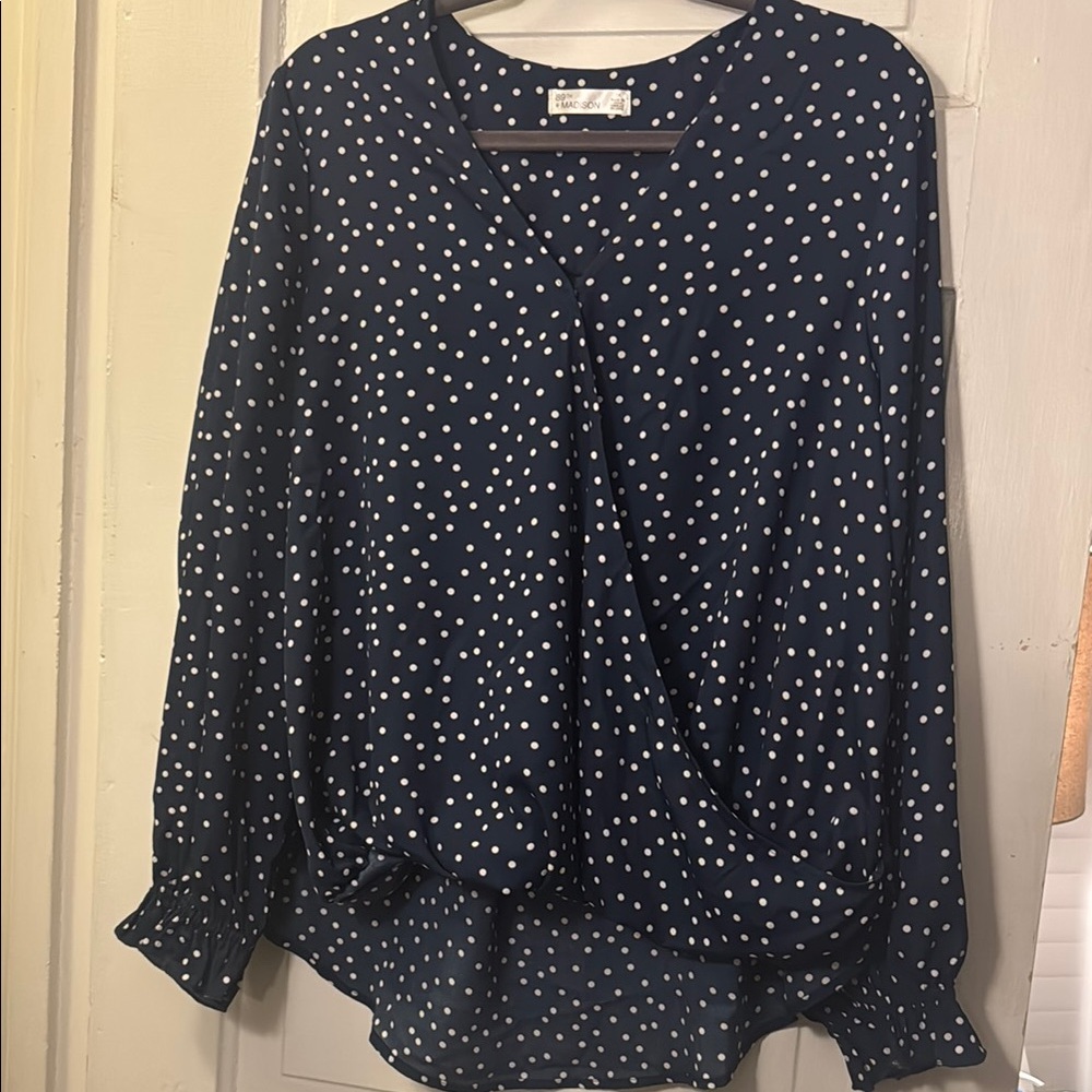 89th & Madison Blue Asymmetrical Long Sleeve Blouse